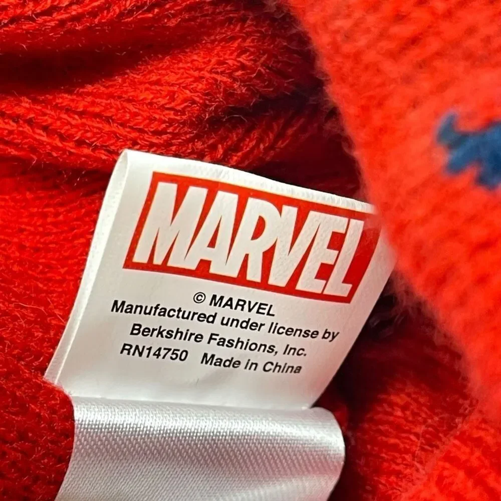 Marvel Spiderman Knit Hat Spidey Pom Stocking Beanie Cap Youth Kids Size OSFM